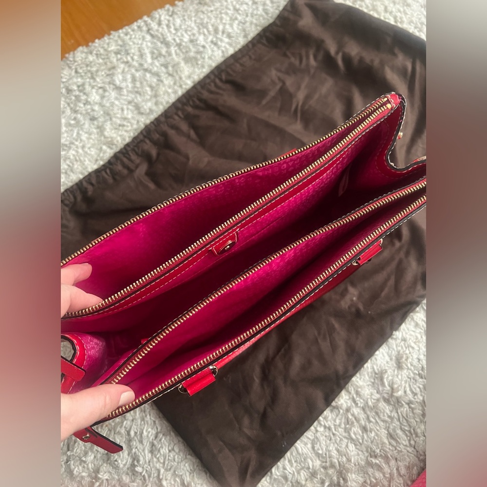 KATE SPADE Large Red Leather Tote Briefcase Shoulder Bag with Three Sections - Picture 6 of 12